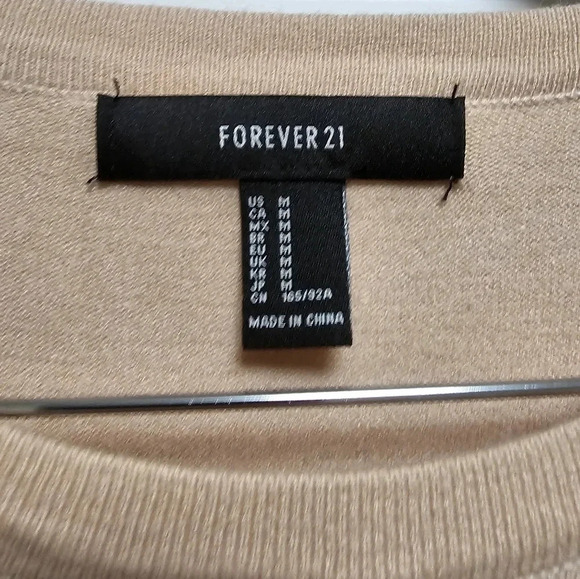 Forever 21 Knit  Jersey Beige Nude Dress Shirt size L - Picture 2 of 5